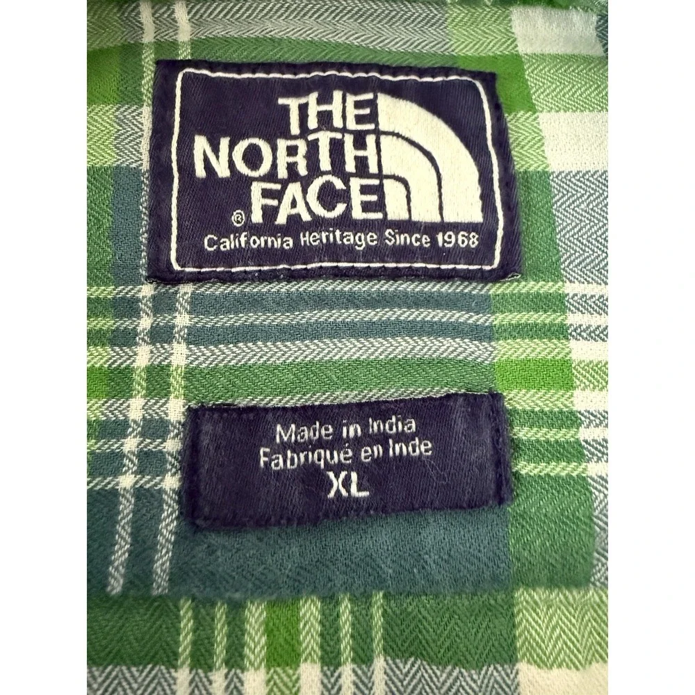 The North Face Button Down Long Sleeve Shirt Men Size XL Green Plaid Hiking